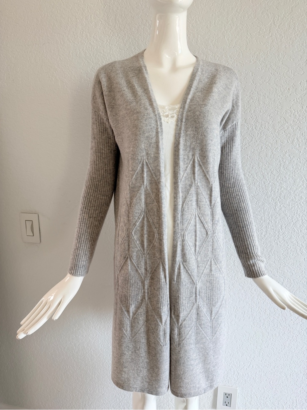 Sundance Light Gray Open-Front Long Cardigan